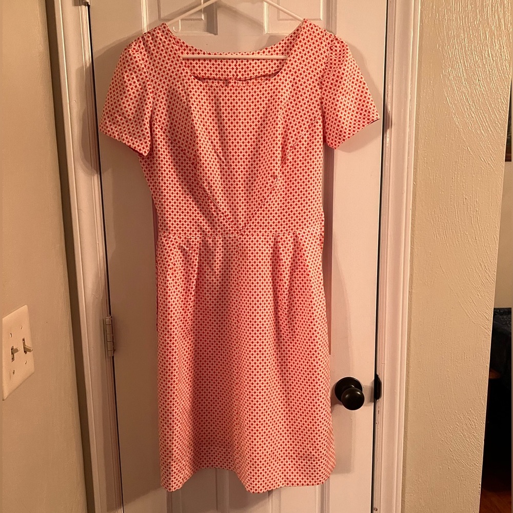 Vintage Unlined Red and White Dress with darts and tie belt